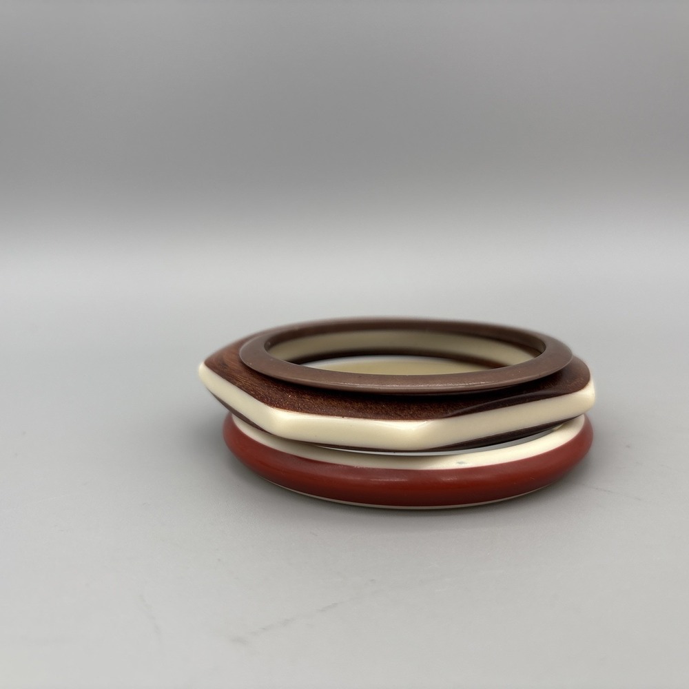 Bangle Bracelets Brown White Wood color Retro Boho Style Set of 6 Green Black - Picture 5 of 10